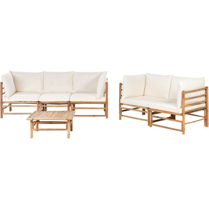 Beliani Garden Lounge Set with Table 5 Seater CERRETO Bamboo Wood Off-White Beliani Garden Lounge Set with Table 5 Seater CERRETO Bamboo Wood Off-White