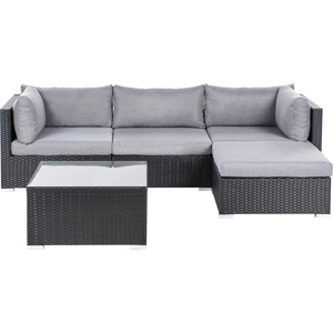Beliani Garden Corner Sofa with Table 4 Seater SANO Left Hand PE Rattan Black Beliani Garden Corner Sofa with Table 4 Seater SANO Left Hand PE Rattan Black