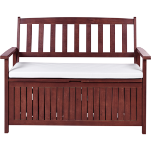 Beliani Garden Bench with Cushion SOVANA 120 cm with Storage Acacia Wood White Beliani Garden Bench with Cushion SOVANA 120 cm with Storage Acacia Wood White