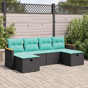 vidaXL 6 Piece Garden Sofa Set with Cushions Black Poly Rattan vidaXL 6 Piece Garden Sofa Set with Cushions Black Poly Rattan