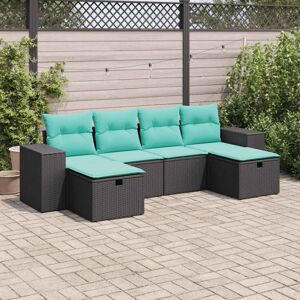 vidaXL 6 Piece Garden Sofa Set with Cushions Black Poly Rattan vidaXL 6 Piece Garden Sofa Set with Cushions Black Poly Rattan
