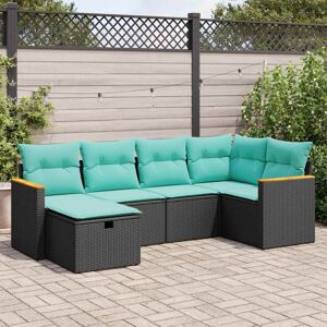 vidaXL 6 Piece Garden Sofa Set with Cushions Black Poly Rattan vidaXL 6 Piece Garden Sofa Set with Cushions Black Poly Rattan