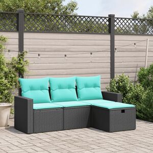 vidaXL 4 Piece Patio Sofa Set with Cushions Black Poly Rattan vidaXL 4 Piece Patio Sofa Set with Cushions Black Poly Rattan
