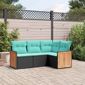 vidaXL 4 Piece Patio Sofa Set with Cushions Black Poly Rattan vidaXL 4 Piece Patio Sofa Set with Cushions Black Poly Rattan