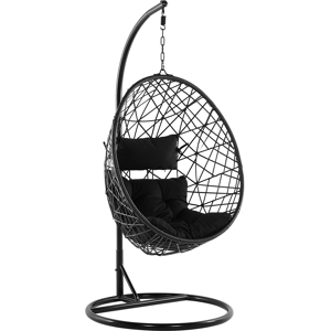 Beliani Rattan PE Hanging Chair Black Stand Swing Egg Shape Wicker Rustic Boho - Hanging Chair Beliani Rattan PE Hanging Chair Black Stand Swing Egg Shape Wicker Rustic Boho - Hanging Chair