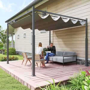 Outsunny 3 x 3(m) Pergola with Retractable Roof, 80mm Metal Column, Grey Outsunny 3 x 3(m) Pergola with Retractable Roof, 80mm Metal Column, Grey