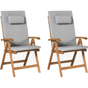 Beliani Set of 2 Garden Chairs with Cushions JAVA PREMIUM Acacia Wood Light Grey Beliani Set of 2 Garden Chairs with Cushions JAVA PREMIUM Acacia Wood Light Grey