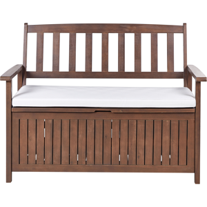 Beliani Garden Bench with Cushion SOVANA 120 cm with Storage Acacia Wood White Beliani Garden Bench with Cushion SOVANA 120 cm with Storage Acacia Wood White