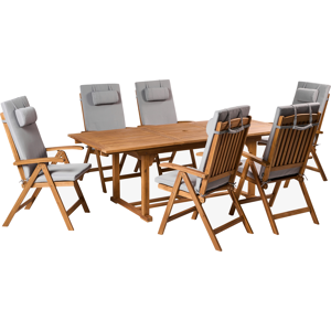 Beliani Garden Dining Set 6 Seater JAVA PREMIUM Acacia Wood Light Grey Beliani Garden Dining Set 6 Seater JAVA PREMIUM Acacia Wood Light Grey