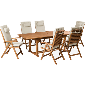 Beliani Garden Dining Set 6 Seater JAVA PREMIUM Acacia Wood Taupe Beliani Garden Dining Set 6 Seater JAVA PREMIUM Acacia Wood Taupe