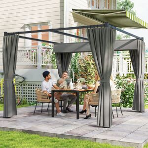 Outsunny 3 x 3(m) Pergola with Retractable Roof and Curtains, Light Grey Outsunny 3 x 3(m) Pergola with Retractable Roof and Curtains, Light Grey