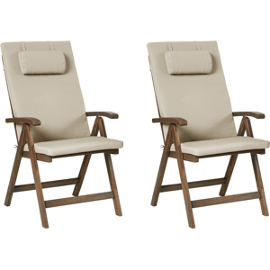 Beliani Set of 2 Garden Chairs with Cushions AMANTEA PREMIUM Acacia Wood Taupe Beliani Set of 2 Garden Chairs with Cushions AMANTEA PREMIUM Acacia Wood Taupe