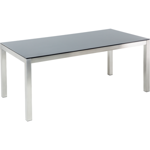 Beliani Garden Table Black Glass Top 180 x 90 cm - Garden Table Beliani Garden Table Black Glass Top 180 x 90 cm - Garden Table