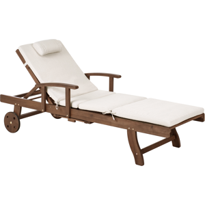 Beliani Sun Lounger with Cushion AMANTEA PREMIUM Acacia Wood Light Beige Beliani Sun Lounger with Cushion AMANTEA PREMIUM Acacia Wood Light Beige