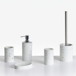 Beliani 5-Piece Bathroom Accessories Set PERENE White Terrazzo Beliani 5-Piece Bathroom Accessories Set PERENE White Terrazzo