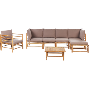 Beliani Garden Lounge Set with Table 6 Seater CERRETO Left Hand Bamboo Wood Taupe Beliani Garden Lounge Set with Table 6 Seater CERRETO Left Hand Bamboo Wood Taupe