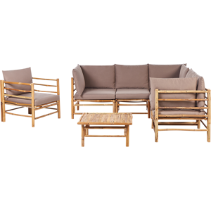 Beliani Garden Lounge Set with Table 6 Seater CERRETO Bamboo Wood Taupe Beliani Garden Lounge Set with Table 6 Seater CERRETO Bamboo Wood Taupe