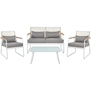 Beliani Garden Set - Modern White Steel with Cushions Beliani Garden Set - Modern White Steel with Cushions