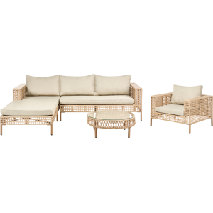 Beliani Garden Lounge Set with Table 4 Seater CALASETTA Right Hand PE Rattan Beige Beliani Garden Lounge Set with Table 4 Seater CALASETTA Right Hand PE Rattan Beige