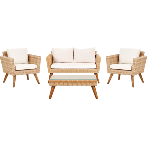 Beliani Garden Lounge Set with Table 4 Seater VITTORIA PE Rattan Off-White Beliani Garden Lounge Set with Table 4 Seater VITTORIA PE Rattan Off-White
