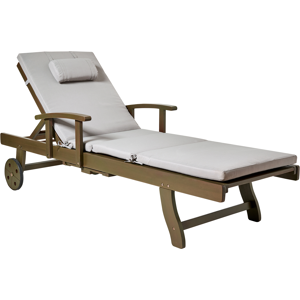 Beliani Sun Lounger with Cushion AMANTEA PREMIUM II Acacia Wood Light Grey Beliani Sun Lounger with Cushion AMANTEA PREMIUM II Acacia Wood Light Grey