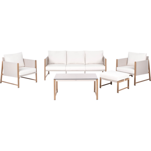 Beliani Garden Lounge Set with Table and Ottoman 5 Seater NOLA Metal Light Beige Beliani Garden Lounge Set with Table and Ottoman 5 Seater NOLA Metal Light Beige