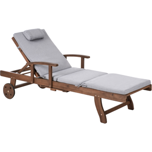 Beliani Sun Lounger with Cushion AMANTEA PREMIUM Acacia Wood Grey Melange Beliani Sun Lounger with Cushion AMANTEA PREMIUM Acacia Wood Grey Melange