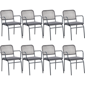 Beliani Set of 8 Garden Chairs with Cushions TACENO Metal Grey Beliani Set of 8 Garden Chairs with Cushions TACENO Metal Grey
