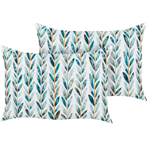Beliani Compact Set of 2 Garden Cushions - Rectangular Leaf Pattern Modern Design Beliani Compact Set of 2 Garden Cushions - Rectangular Leaf Pattern Modern Design