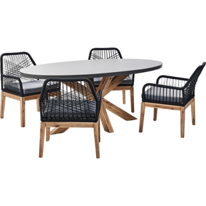 Beliani Garden Set with Table and 4 Chairs - Modern Cement and Wood Beliani Garden Set with Table and 4 Chairs - Modern Cement and Wood