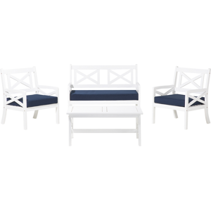 Beliani Garden Sofa Set White Acacia Wood Blue Cushions - Garden Sofa Set Beliani Garden Sofa Set White Acacia Wood Blue Cushions - Garden Sofa Set