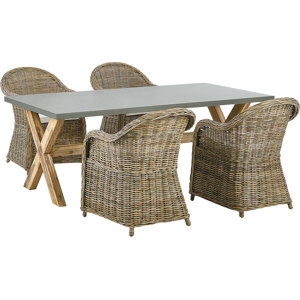 Beliani Garden Dining Set 4 Seater SUSUA/OLBIA with Cushions Concrete Light Brown Beliani Garden Dining Set 4 Seater SUSUA/OLBIA with Cushions Concrete Light Brown