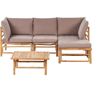 Beliani Garden Corner Sofa with Table 4 Seater CERRETO Left Hand Bamboo Wood Taupe Beliani Garden Corner Sofa with Table 4 Seater CERRETO Left Hand Bamboo Wood Taupe
