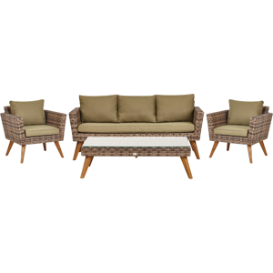 Beliani Garden Lounge Set with Table 5 Seater VITTORIA XL PE Rattan Olive Green Beliani Garden Lounge Set with Table 5 Seater VITTORIA XL PE Rattan Olive Green