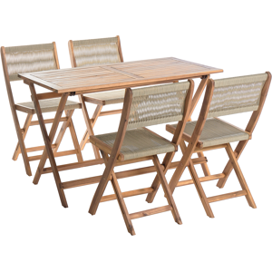 Beliani Garden Dining Set 4 Seater PROSSEDI Acacia Wood Beige Beliani Garden Dining Set 4 Seater PROSSEDI Acacia Wood Beige