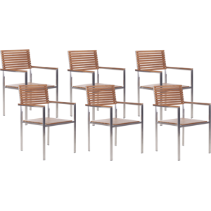 Beliani Set of 6 Garden Chairs VIAREGGIO FSC Certified Teak Wood Brown Beliani Set of 6 Garden Chairs VIAREGGIO FSC Certified Teak Wood Brown