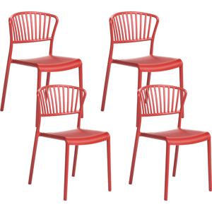 Beliani Set of 4 Garden Chairs GELA Red Beliani Set of 4 Garden Chairs GELA Red