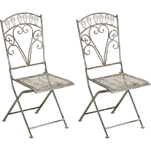Beliani Set of 2 Garden Chairs NURRA Folding Metal Grey Beliani Set of 2 Garden Chairs NURRA Folding Metal Grey