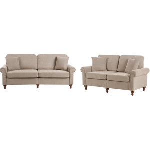 Beliani Living Room Set 5 Seater GINNERUP Fabric Taupe Beliani Living Room Set 5 Seater GINNERUP Fabric Taupe