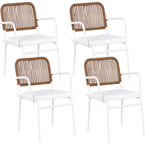 Beliani Set of 4 Garden Chairs with Cushions TACENO Metal White Beliani Set of 4 Garden Chairs with Cushions TACENO Metal White