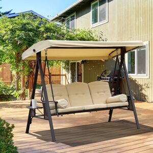 Outsunny 3 Seat Garden Swing Chair Patio Steel Swing Bench w/ Cup Trays Beige Outsunny 3 Seat Garden Swing Chair Patio Steel Swing Bench w/ Cup Trays Beige