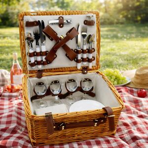Gr8 Home Luxury Wicker Picnic Basket Hamper Set for 4 Gr8 Home Luxury Wicker Picnic Basket Hamper Set for 4