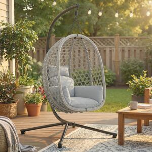 Outsunny Hanging Egg Chair, Rattan Swing Chair with Stand, Light Grey Outsunny Hanging Egg Chair, Rattan Swing Chair with Stand, Light Grey