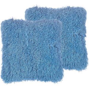 Beliani Set of 2 Blue Polyester Decorative Throw Pillows - Decor Type Beliani Set of 2 Blue Polyester Decorative Throw Pillows - Decor Type