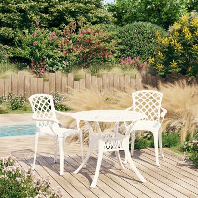 vidaXL 3 Piece Bistro Set Cast Aluminium White - Furniture vidaXL 3 Piece Bistro Set Cast Aluminium White - Furniture
