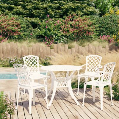 vidaXL Biatro Set 5 Piece Cast Aluminium White Table Chairs Balcony Garden vidaXL Biatro Set 5 Piece Cast Aluminium White Table Chairs Balcony Garden