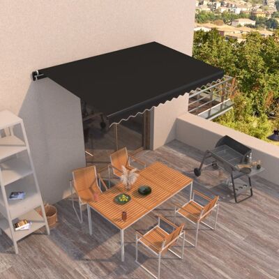 vidaXL Manual Retractable Awning - 450x350 cm - Anthracite - Awning vidaXL Manual Retractable Awning - 450x350 cm - Anthracite - Awning