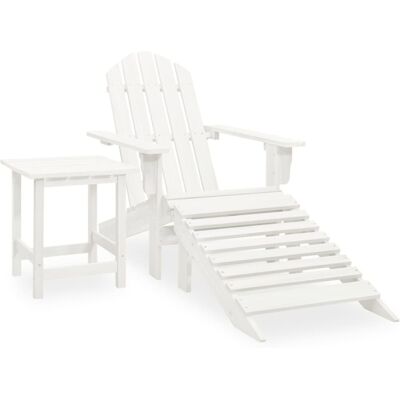 vidaXL Solid Fir Wood Garden Adirondack Chair with Ottoman & Table White - Garden Chair vidaXL Solid Fir Wood Garden Adirondack Chair with Ottoman & Table White - Garden Chair