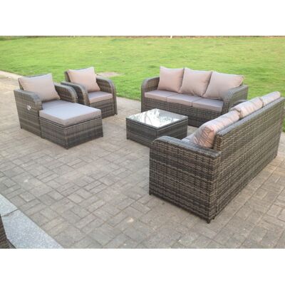 Fimous 9-Seater Outdoor Rattan Gas Fire Pit Table Sets - Garden Furniture Fimous 9-Seater Outdoor Rattan Gas Fire Pit Table Sets - Garden Furniture