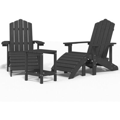 vidaXL Garden Adirondack Chairs with Footstool & Table HDPE Anthracite Chair vidaXL Garden Adirondack Chairs with Footstool & Table HDPE Anthracite Chair